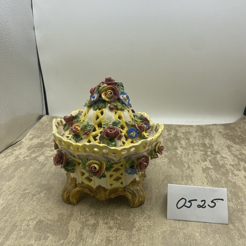 Antique Ceramic Nove Covered Bowl - Italy Floral Lidded Pot Decoration Porcelain